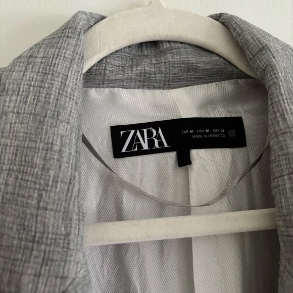 Zara Long Open Blazer Lapel Collar Padded Shoulders Grey Size M - Picture 6 of 8